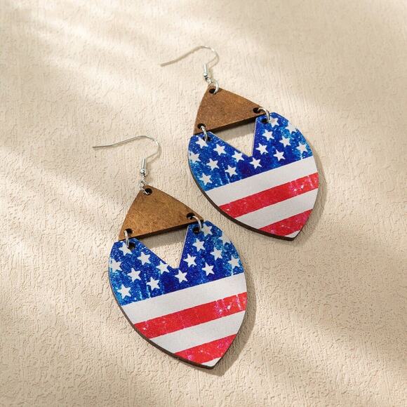 Bohemian National Flag Water Droplets Dangly Earrings 4th Stars Stripes Country - Picture 7 of 9